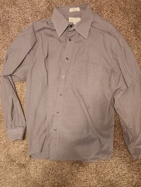 Gray Pinstripe Dress Shirt - Classic Collared Button-Up